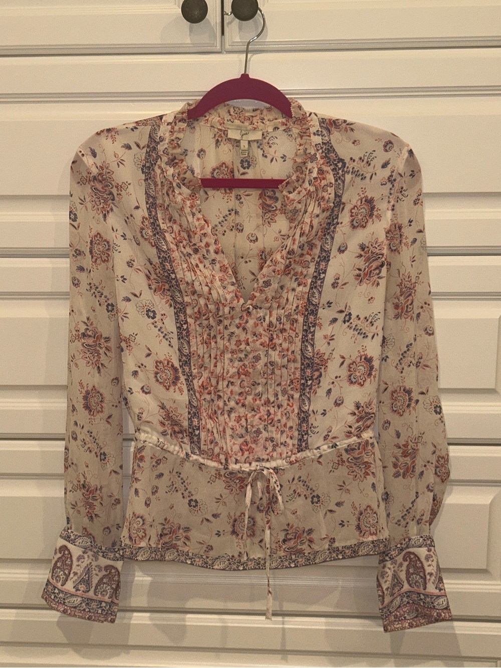 Joie Cream Floral Ruffled Peasant Blouse